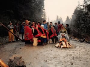 Elders and allies at the line of Athlii Gwaii in 1985.