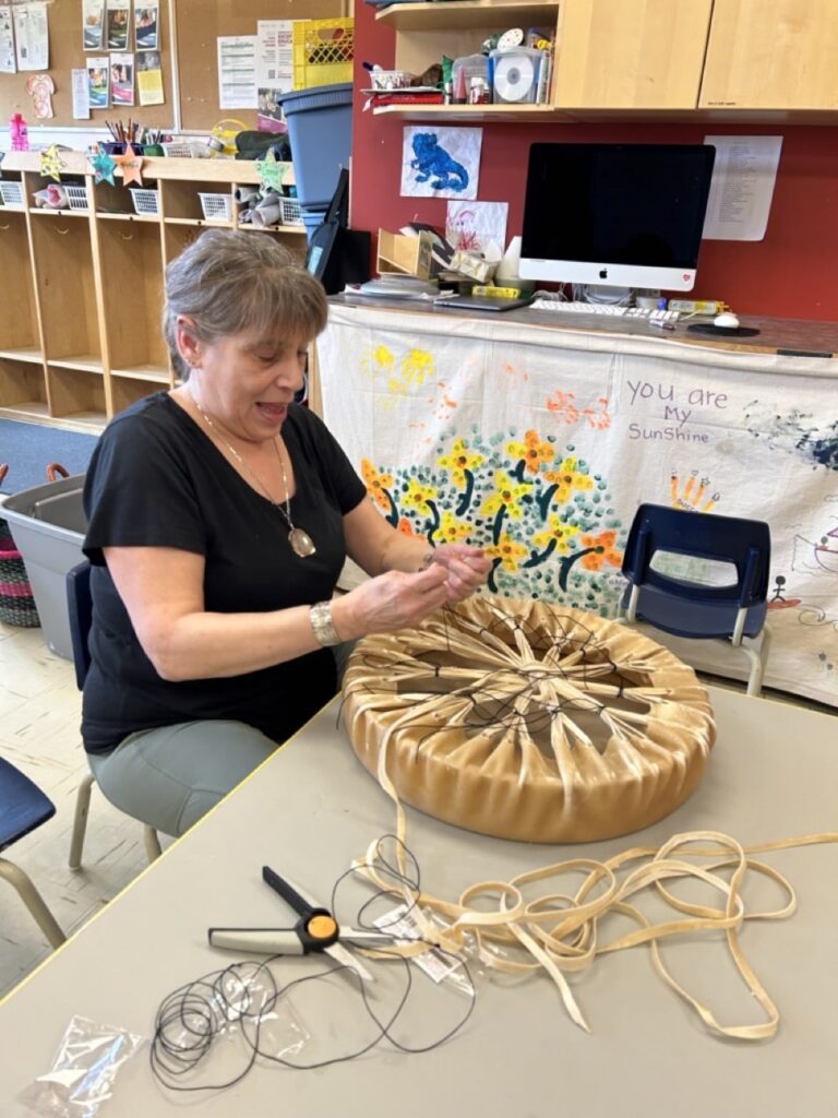 Woman created a drum by hand