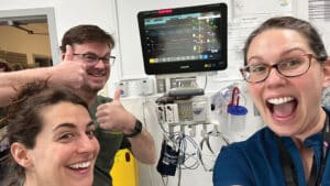 Northern Haida Gwaii Hospital team: Dr. Willmot, Nurse Chloe and Patient Care Coordinator Keisha and the Phillips Patient Monitor System funded in part by the Gwaii Trust Society